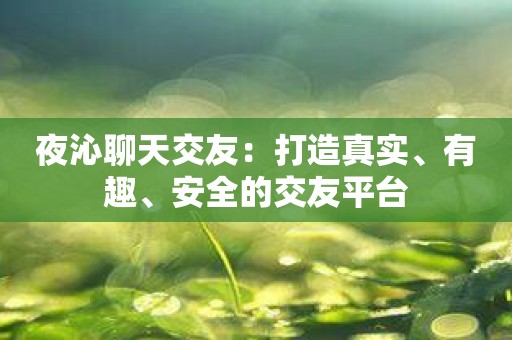 夜沁聊天交友：打造真实、有趣、安全的交友平台