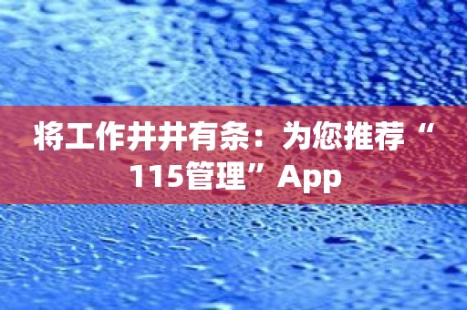 将工作井井有条：为您推荐“115管理”App