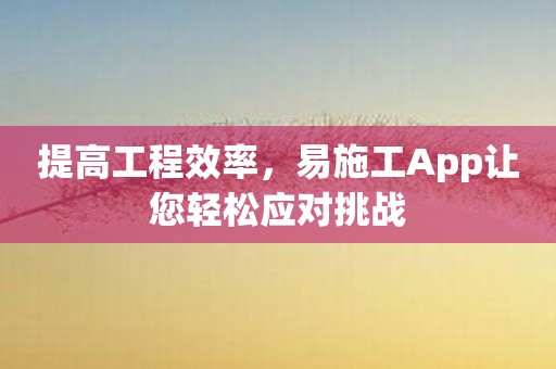 提高工程效率，易施工App让您轻松应对挑战