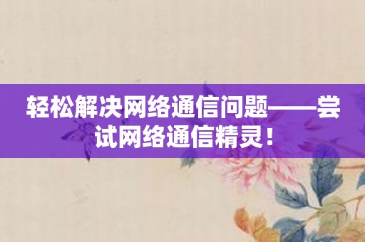 轻松解决网络通信问题——尝试网络通信精灵！