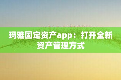 玛雅固定资产app：打开全新资产管理方式