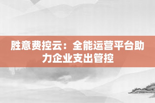 胜意费控云：全能运营平台助力企业支出管控