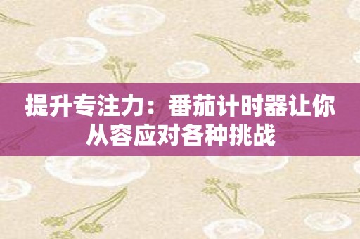 提升专注力：番茄计时器让你从容应对各种挑战