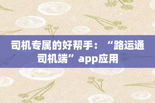 司机专属的好帮手：“路运通司机端”app应用