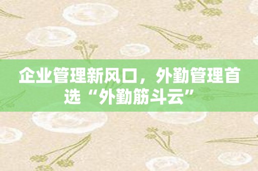 企业管理新风口，外勤管理首选“外勤筋斗云”