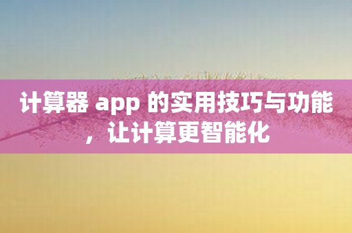 计算器 app 的实用技巧与功能，让计算更智能化