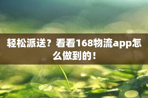 轻松派送？看看168物流app怎么做到的！