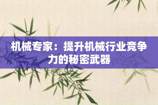 机械专家：提升机械行业竞争力的秘密武器