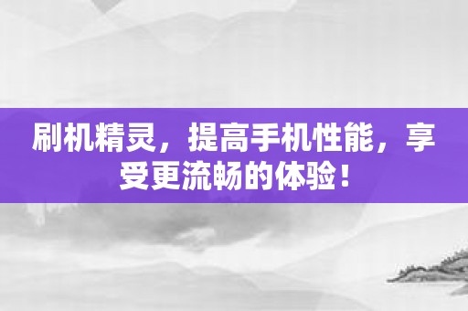 刷机精灵，提高手机性能，享受更流畅的体验！