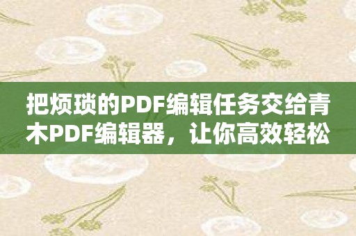 把烦琐的PDF编辑任务交给青木PDF编辑器，让你高效轻松完成！