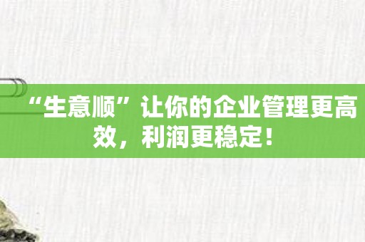 “生意顺”让你的企业管理更高效，利润更稳定！