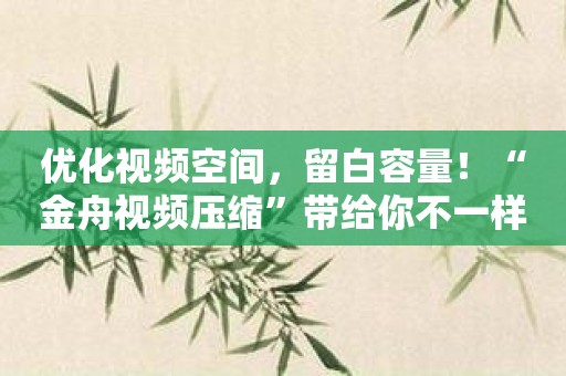 优化视频空间，留白容量！“金舟视频压缩”带给你不一样的影视体验