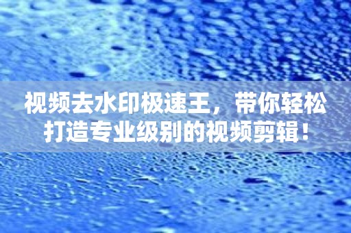 视频去水印极速王，带你轻松打造专业级别的视频剪辑！