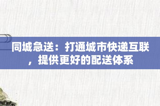 同城急送：打通城市快递互联，提供更好的配送体系