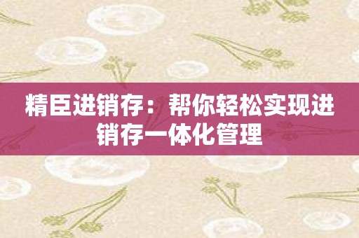 精臣进销存：帮你轻松实现进销存一体化管理