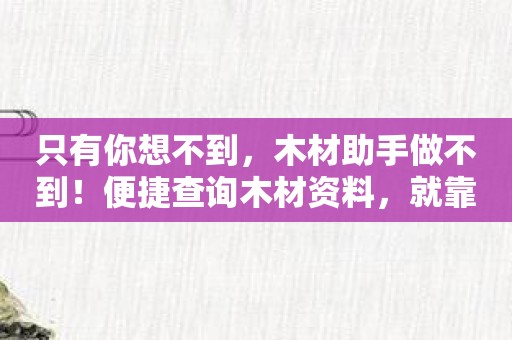 只有你想不到，木材助手做不到！便捷查询木材资料，就靠它了！