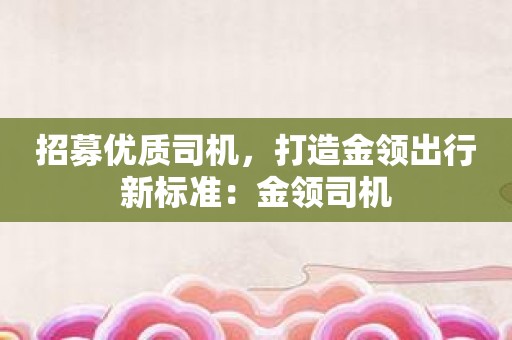 招募优质司机，打造金领出行新标准：金领司机