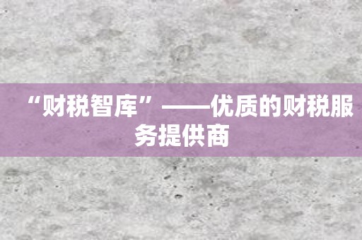 “财税智库”——优质的财税服务提供商