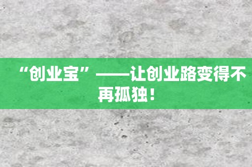 “创业宝”——让创业路变得不再孤独！