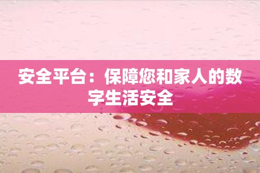 安全平台：保障您和家人的数字生活安全