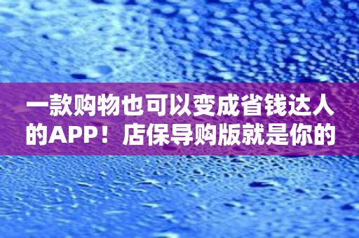 一款购物也可以变成省钱达人的APP！店保导购版就是你的招财猫！