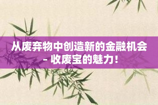 从废弃物中创造新的金融机会 – 收废宝的魅力！