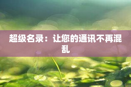 超级名录：让您的通讯不再混乱