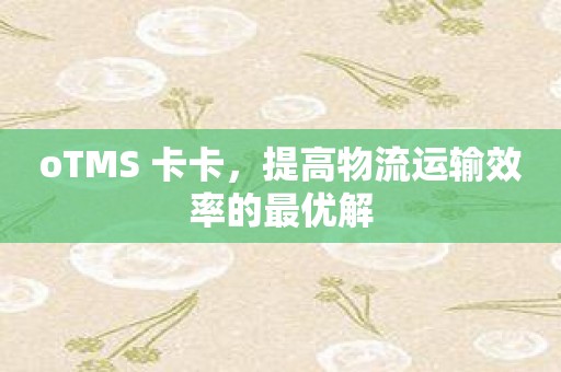 oTMS 卡卡，提高物流运输效率的最优解