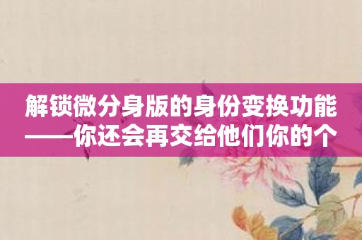 解锁微分身版的身份变换功能——你还会再交给他们你的个人信息吗？