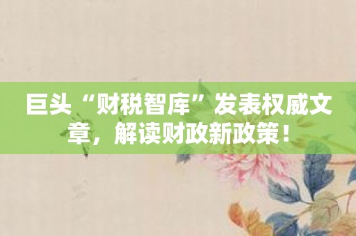 巨头“财税智库”发表权威文章，解读财政新政策！