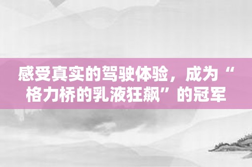 感受真实的驾驶体验，成为“格力桥的乳液狂飙”的冠军