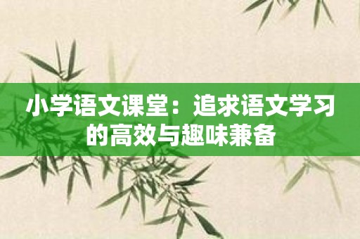 小学语文课堂：追求语文学习的高效与趣味兼备