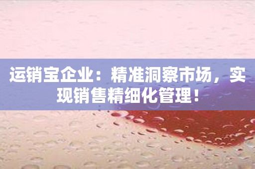 运销宝企业：精准洞察市场，实现销售精细化管理！