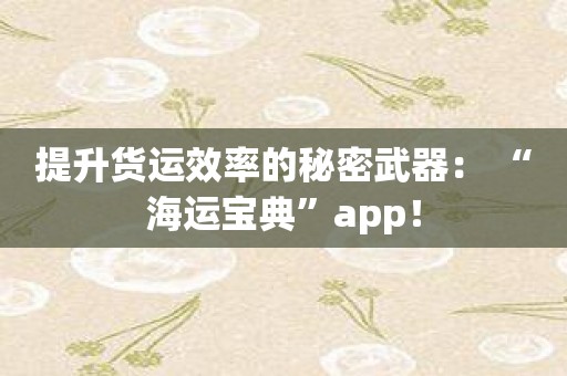 提升货运效率的秘密武器： “海运宝典”app！