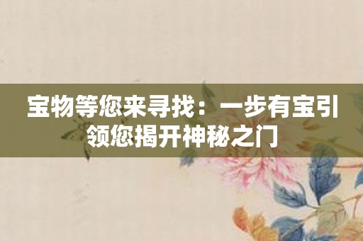 宝物等您来寻找：一步有宝引领您揭开神秘之门