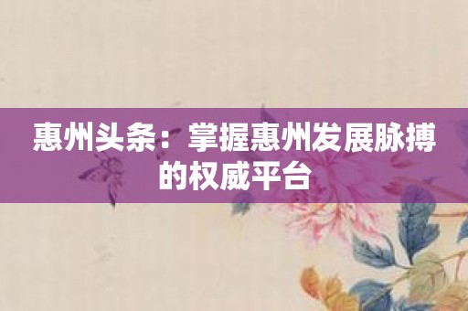 惠州头条：掌握惠州发展脉搏的权威平台