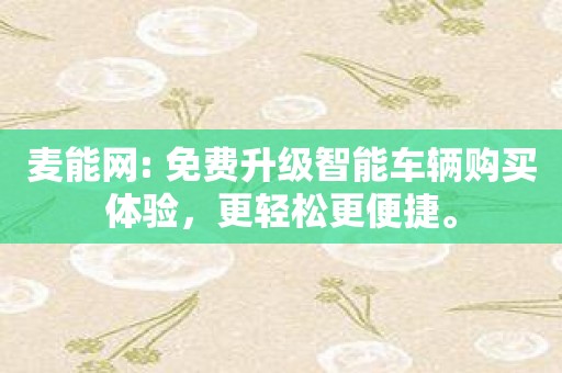 麦能网: 免费升级智能车辆购买体验，更轻松更便捷。