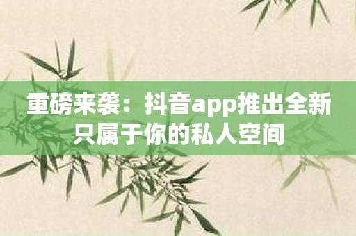 重磅来袭：抖音app推出全新只属于你的私人空间