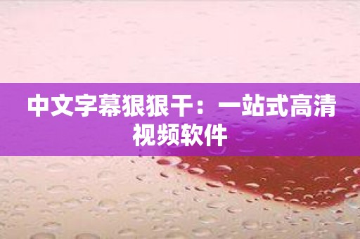 中文字幕狠狠干：一站式高清视频软件