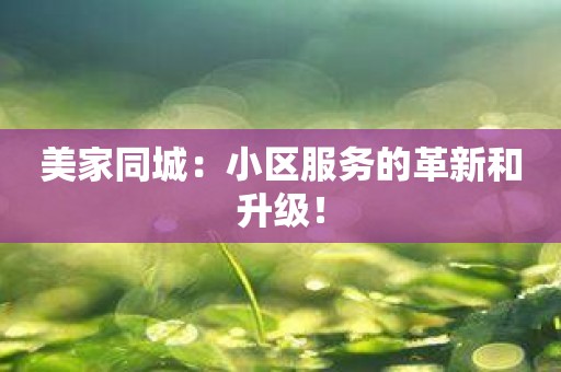 美家同城：小区服务的革新和升级！