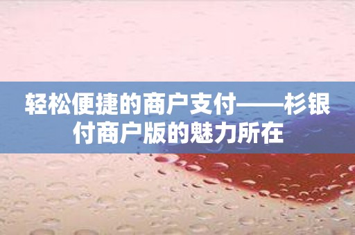 轻松便捷的商户支付——杉银付商户版的魅力所在