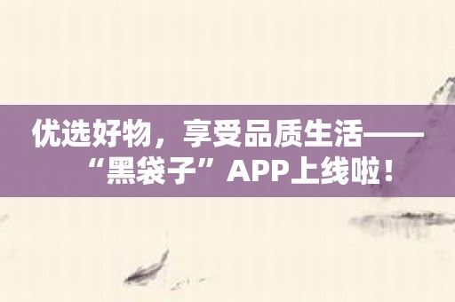 优选好物，享受品质生活——“黑袋子”APP上线啦！