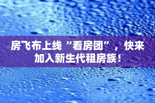 房飞布上线“看房团”，快来加入新生代租房族！