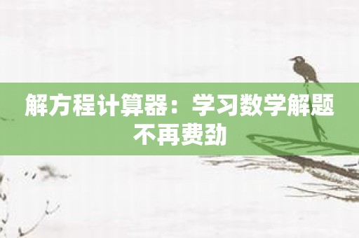 解方程计算器：学习数学解题不再费劲