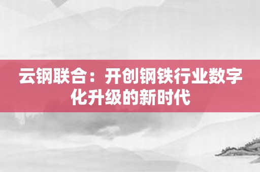 云钢联合：开创钢铁行业数字化升级的新时代