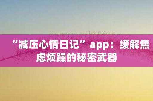 “减压心情日记”app：缓解焦虑烦躁的秘密武器