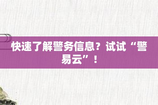 快速了解警务信息？试试“警易云”！