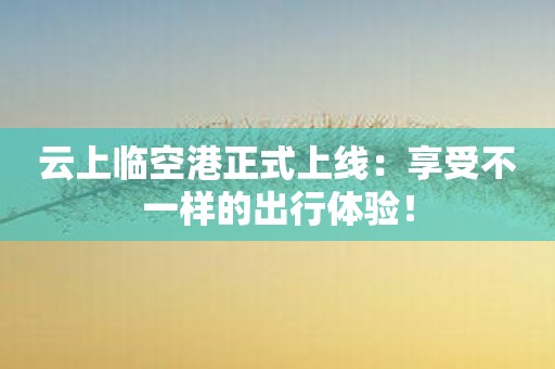 云上临空港正式上线：享受不一样的出行体验！