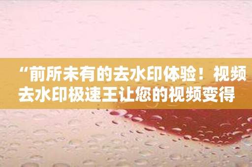 “前所未有的去水印体验！视频去水印极速王让您的视频变得更加出色！”