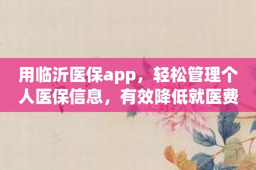 用临沂医保app，轻松管理个人医保信息，有效降低就医费用